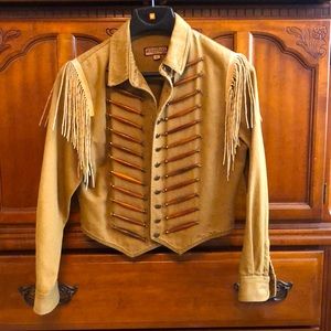 Vintage Double D ranch western style jacket w/suede fringe amber coloured boning